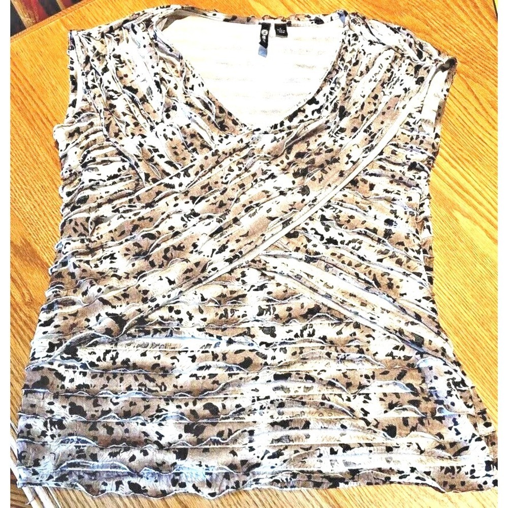 New $79 L Shirt Sleeveless Exotic Cheetah Animal Print Tiered Ruffled Top Blouse